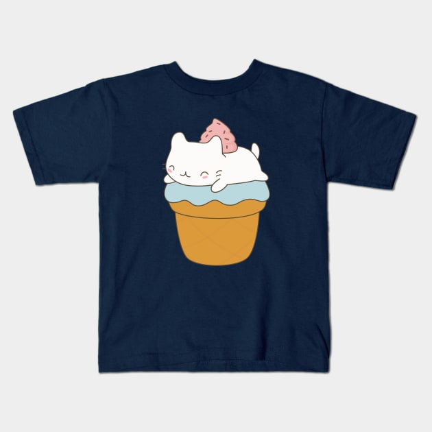 Kawaii Cat Ice Cream Cone T-Shirt Kids T-Shirt by happinessinatee